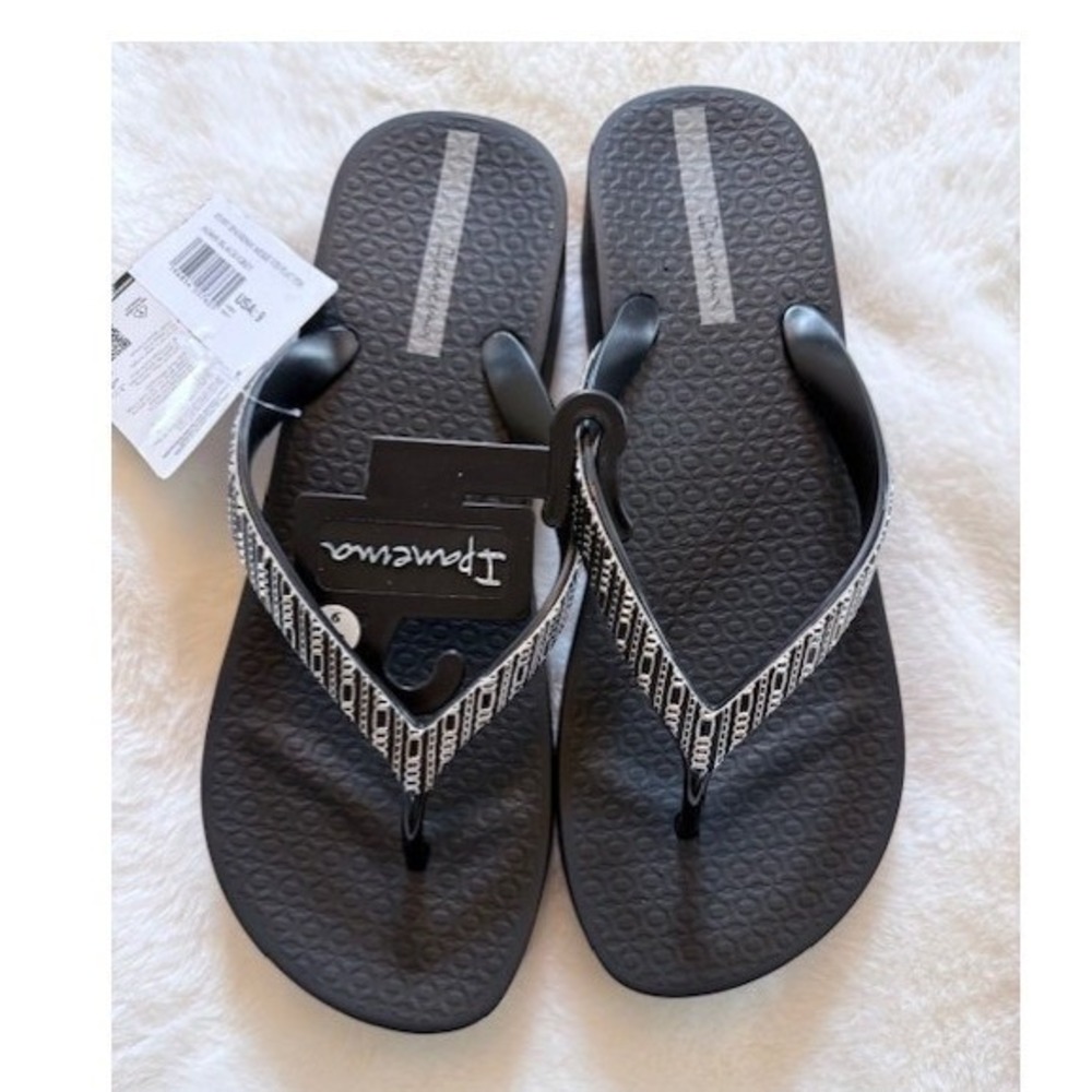 Ipanema Mesh Black Grey Wedge Flip Flops Platform Thong Sandals Womens s 9 - Picture 2 of 7